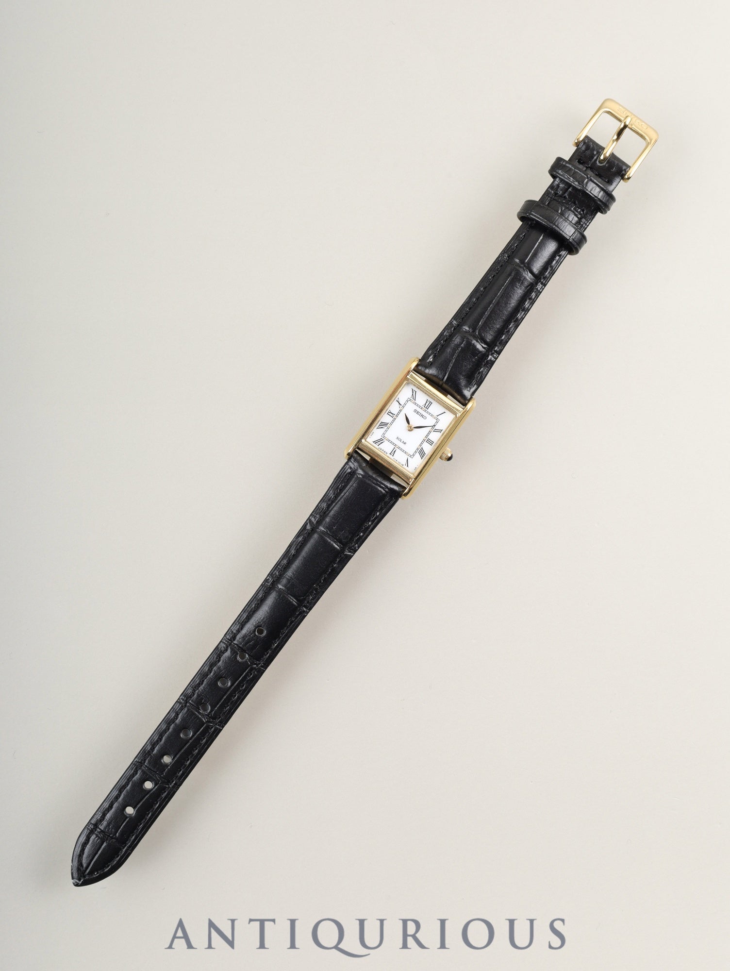 Seiko SUP250P/V115-0BD0 North American Exclusive Import Model, Solar, GP/SS Leather, Genuine GP Buckle, White Roman Dial, Overhauled