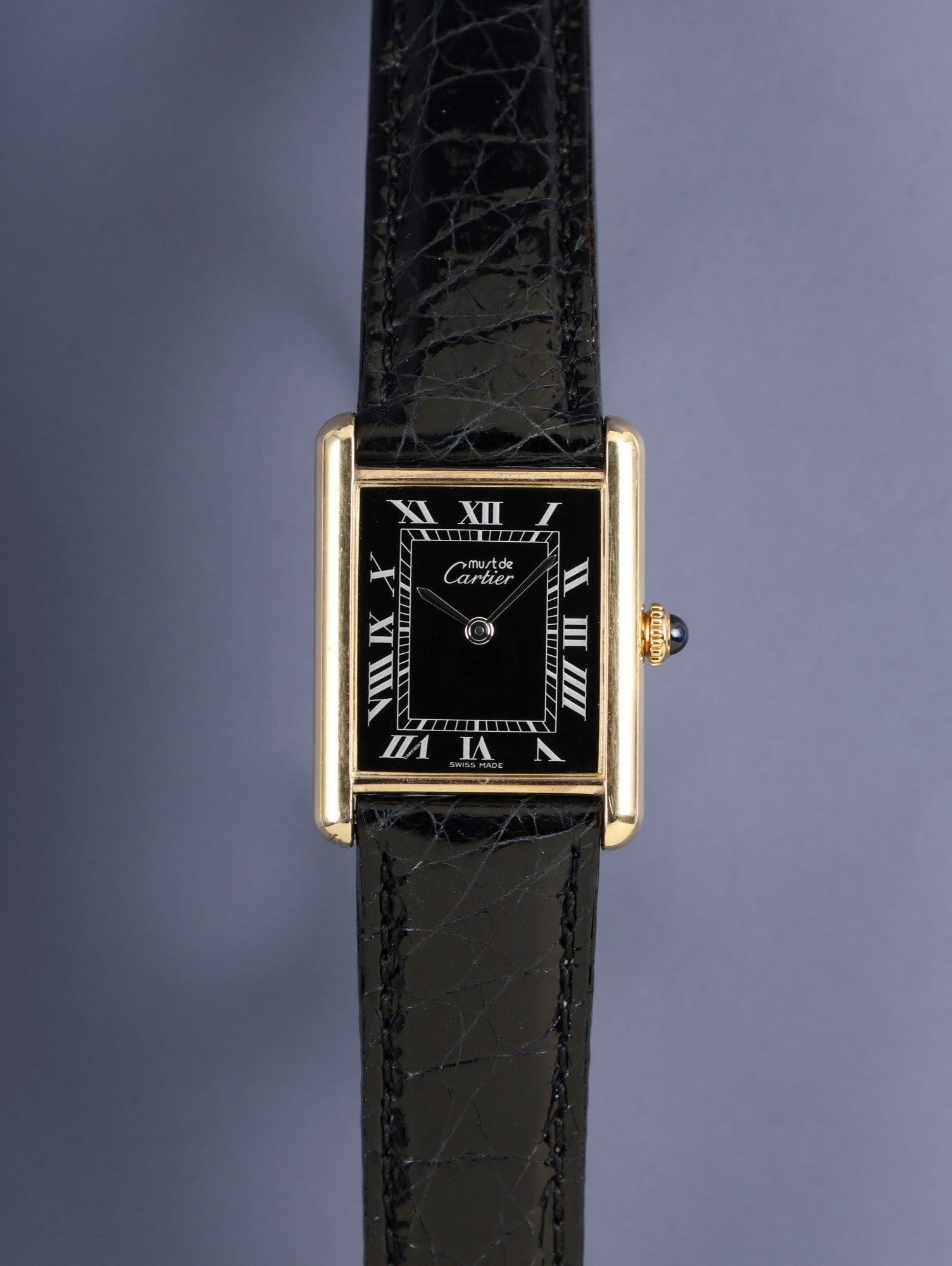 カルティエ マストタンク LM 手巻き Cal.78-1 SV925 革 純正ピンバックル（GP） ブラックローマン文字盤（SWISS MADE表記）カルティエブティックにてコンプリートサービス（フルメンテナンス）済み
