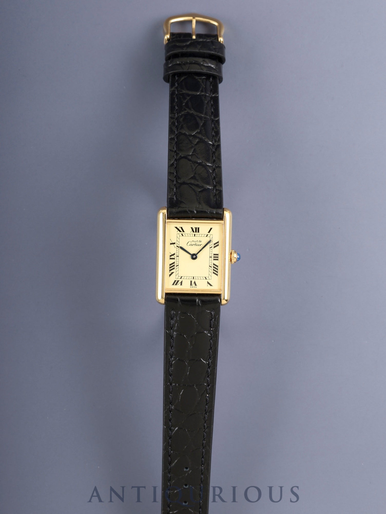 Cartier Must Tank LM W1002753 / 590005 Quartz Cal.90 SV925 Leather Genuine Pin Buckle (GP) Ivory Roman Dial (SWISS marking) Box, Booklets, Guarantee (undated), Overhauled, Polished