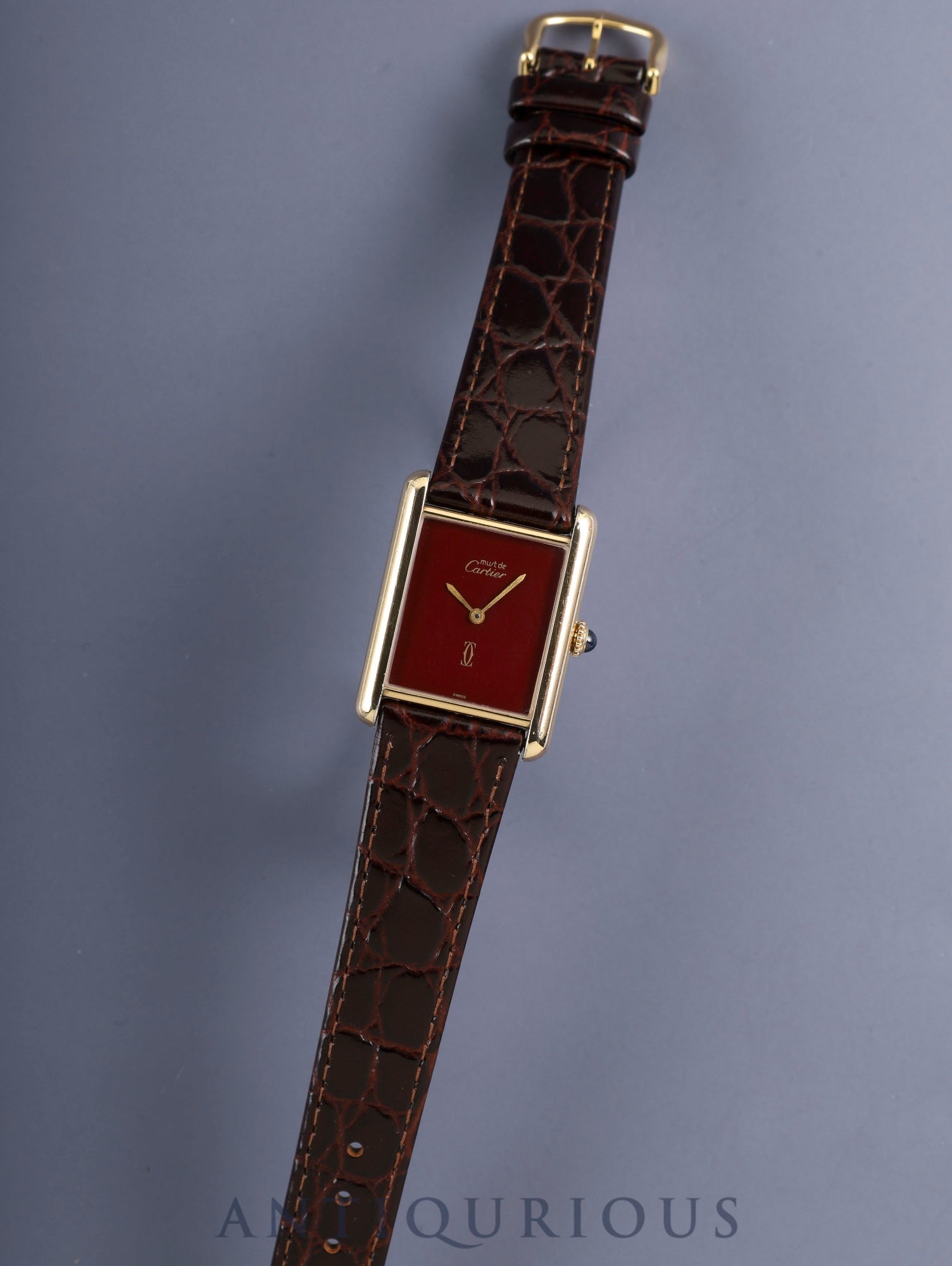 カルティエ マストタンク LM 手巻き Cal.78-1 SV925 革 純正ピンバックル（GP）ガーネットダイアル ボルドー文字盤（SWISS表記）オーバーホール済み