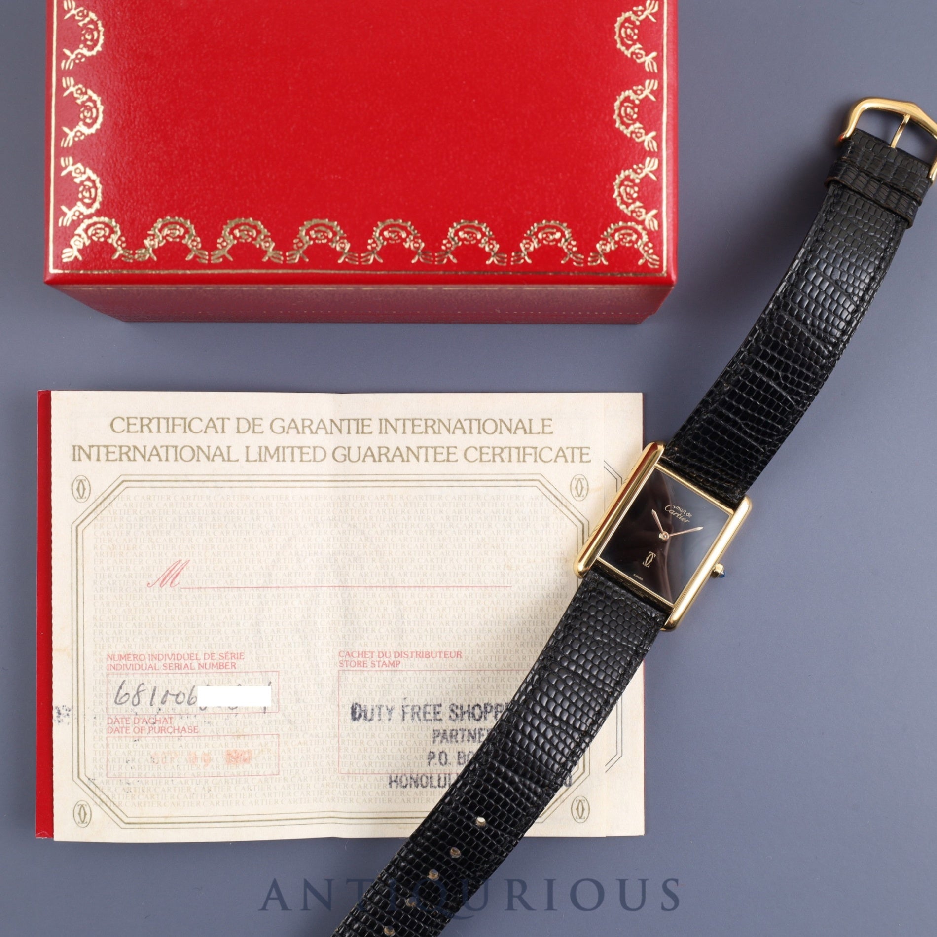 Cartier Must Tank LM 6 81006 Quartz Cal.81 SV925 Genuine leather strap Genuine buckle (GP) Black onyx dial Box Warranty card (no date written) Overhauled