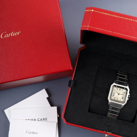 Cartier Santos Galbee LM 9172960 Automatic Caliber 2671 Stainless Steel Ivory Roman Dial Box Booklet Overhauled