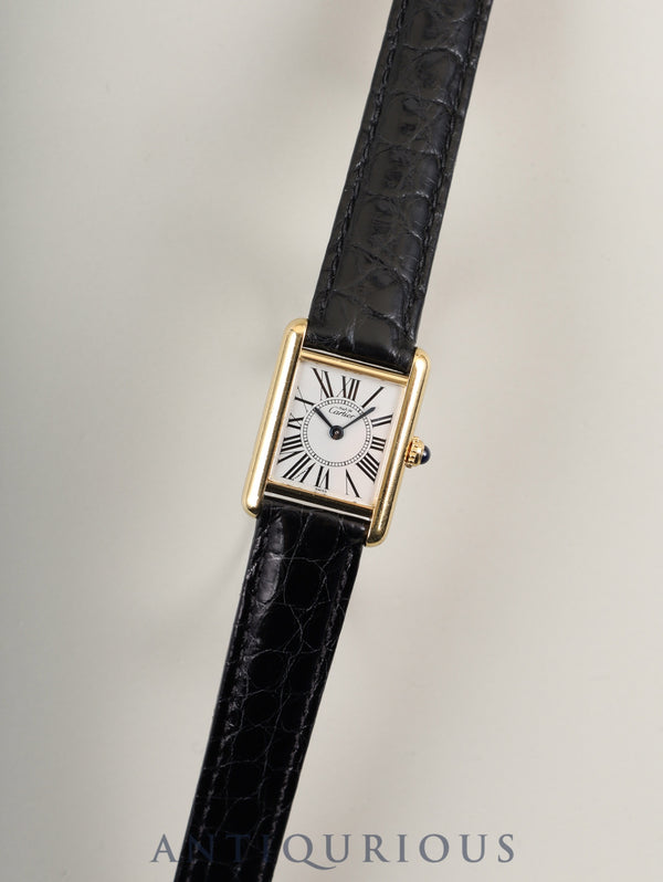 Cartier Must Tank SM 5057001 Quartz Caliber 057 SV925 Leather Strap with Genuine D-Clasp (GP) Clasp, Opalescent Dial, Circa 1982-Circa 1995, Overhauled