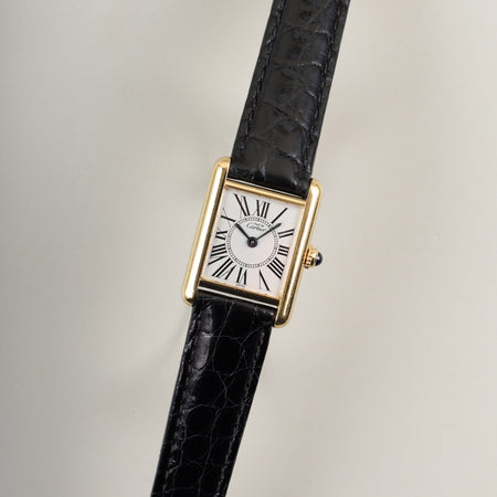 カルティエ マストタンク SM 5057001 クォーツ Cal.057 SV925 革 純正Dバックル（GP） オパラン文字盤 1982年頃〜1995年頃 オーバーホール済み