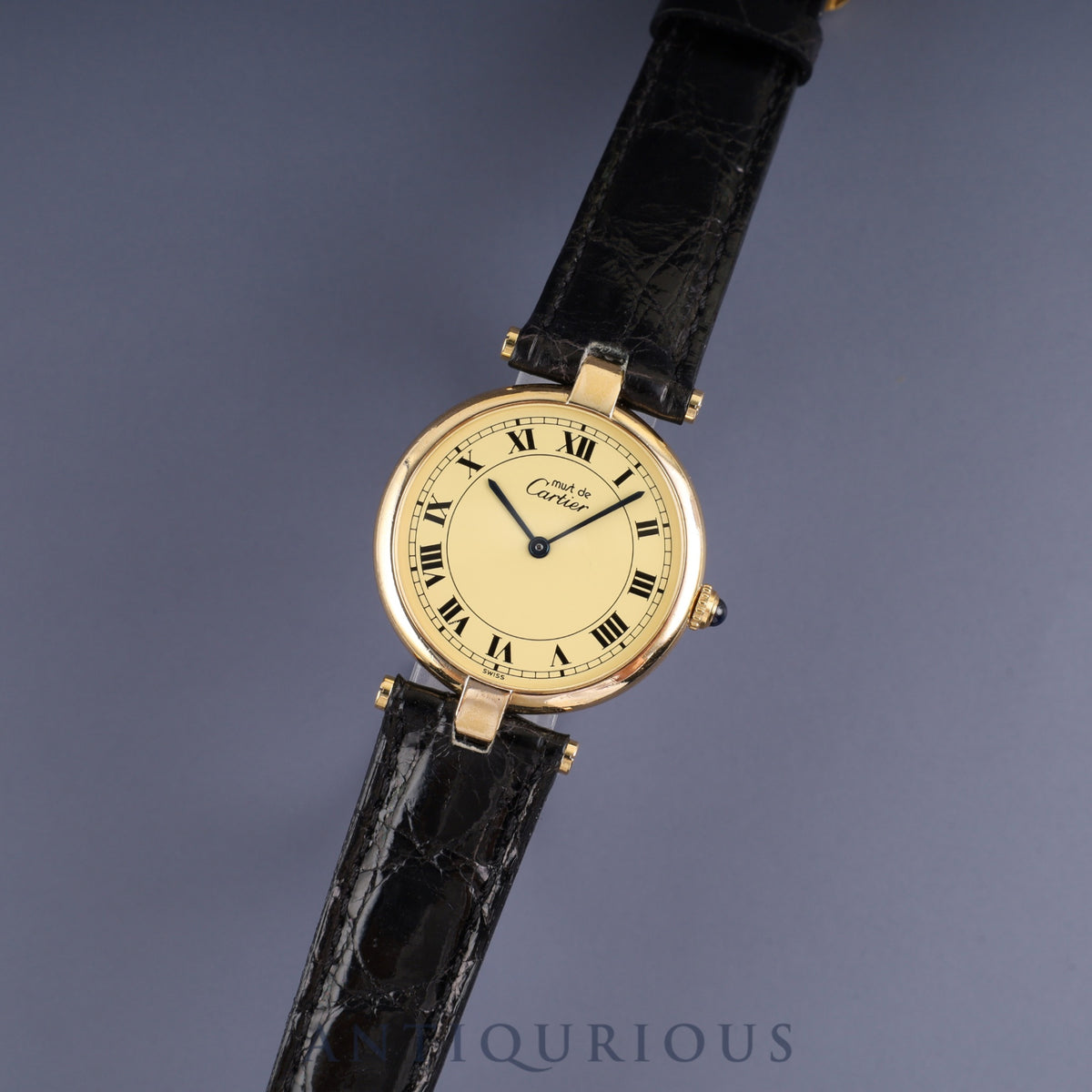 Cartier Must Vendôme VLC LM 590003 Quartz Caliber 90 SV925 Leather Strap with Genuine GP Buckle, Ivory Roman Dial, Overhauled