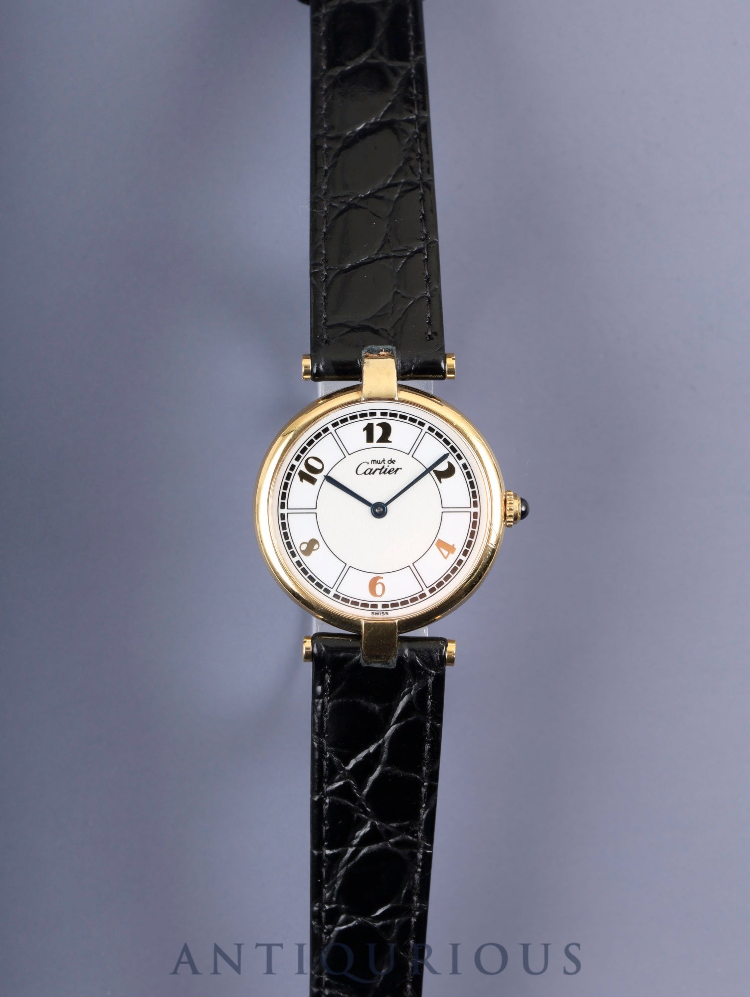 カルティエ マスト ヴァンドーム VLC LM 1861 クォーツ Cal.90 SV925 革 純正尾錠（GP）飛びアラビアCC文字盤 オーバーホール済み