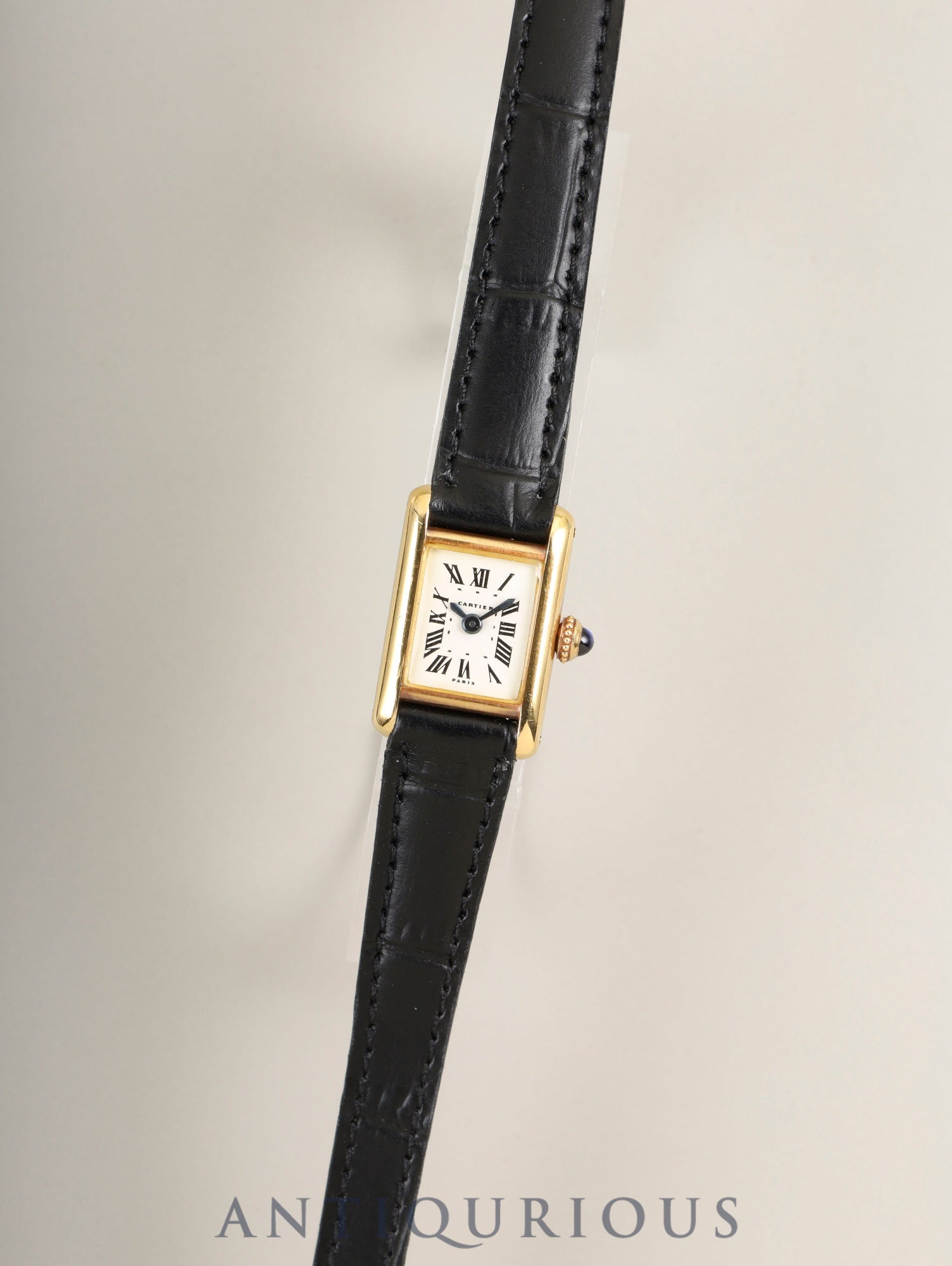 カルティエ ミニ タンク 64262 手巻き Cal.AS1722 750YG 革 純正Dバックル（18K）ホワイトローマン文字盤（PARIS表記）純正レザーベルト付き オーバーホール済み