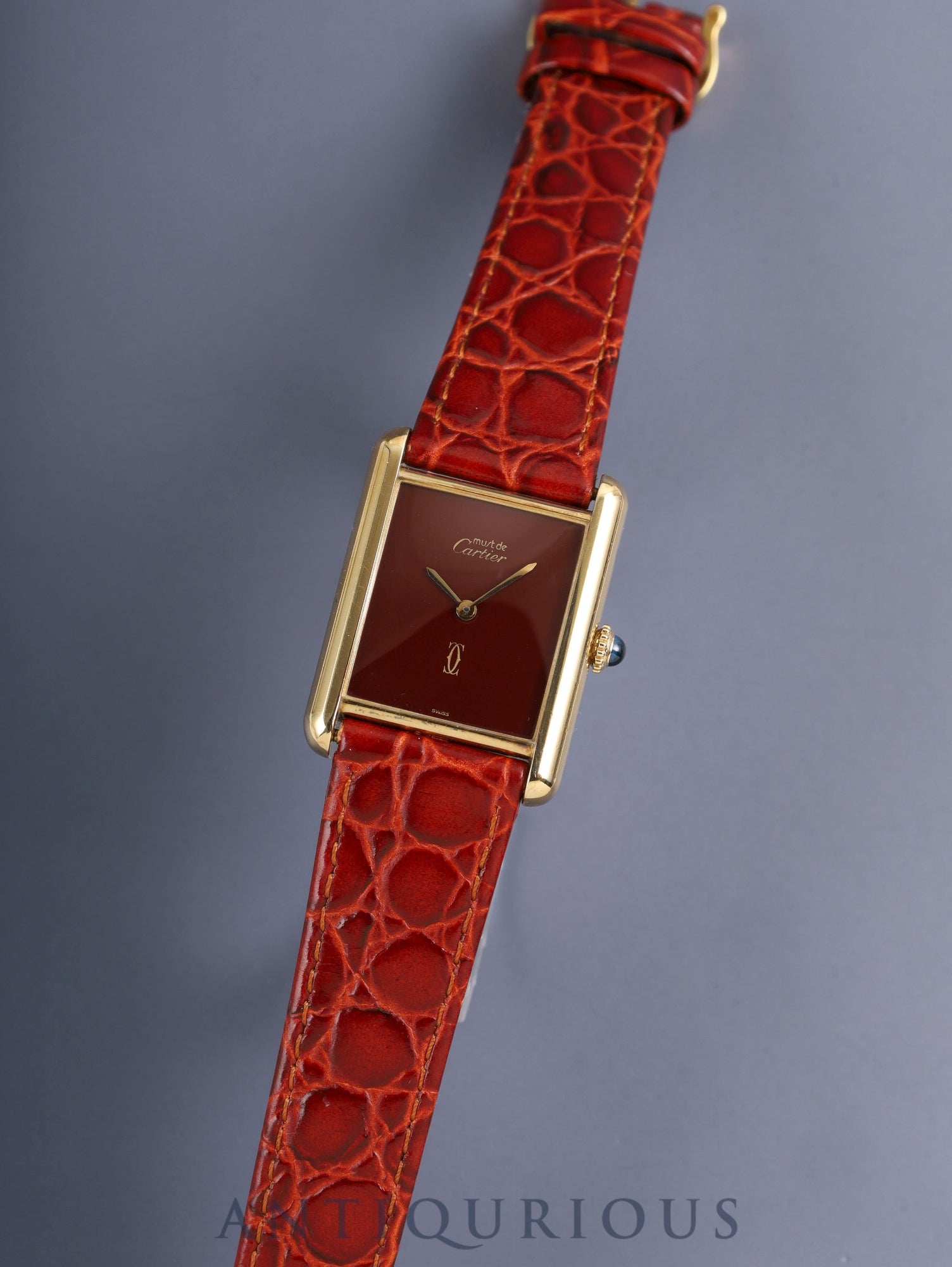 カルティエ マストタンク LM 手巻き Cal.78-1 SV925 革 純正ピンバックル（GP）ガーネットダイアル ボルドー文字盤（SWISS表記）オーバーホール済み