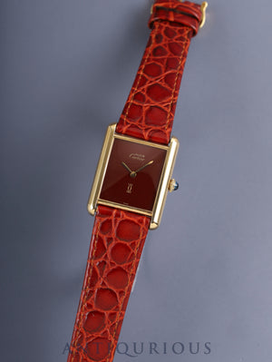 カルティエ マストタンク LM 手巻き Cal.78-1 SV925 革 純正ピンバックル（GP）ガーネットダイアル ボルドー文字盤（SWISS表記）オーバーホール済み