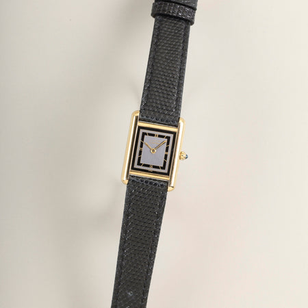 カルティエ マストタンク SM 3 66001 クォーツ SV925 革 純正ピンバックル（GP）グレー飛びローマン文字盤（SWISS表記）オーバーホール済み