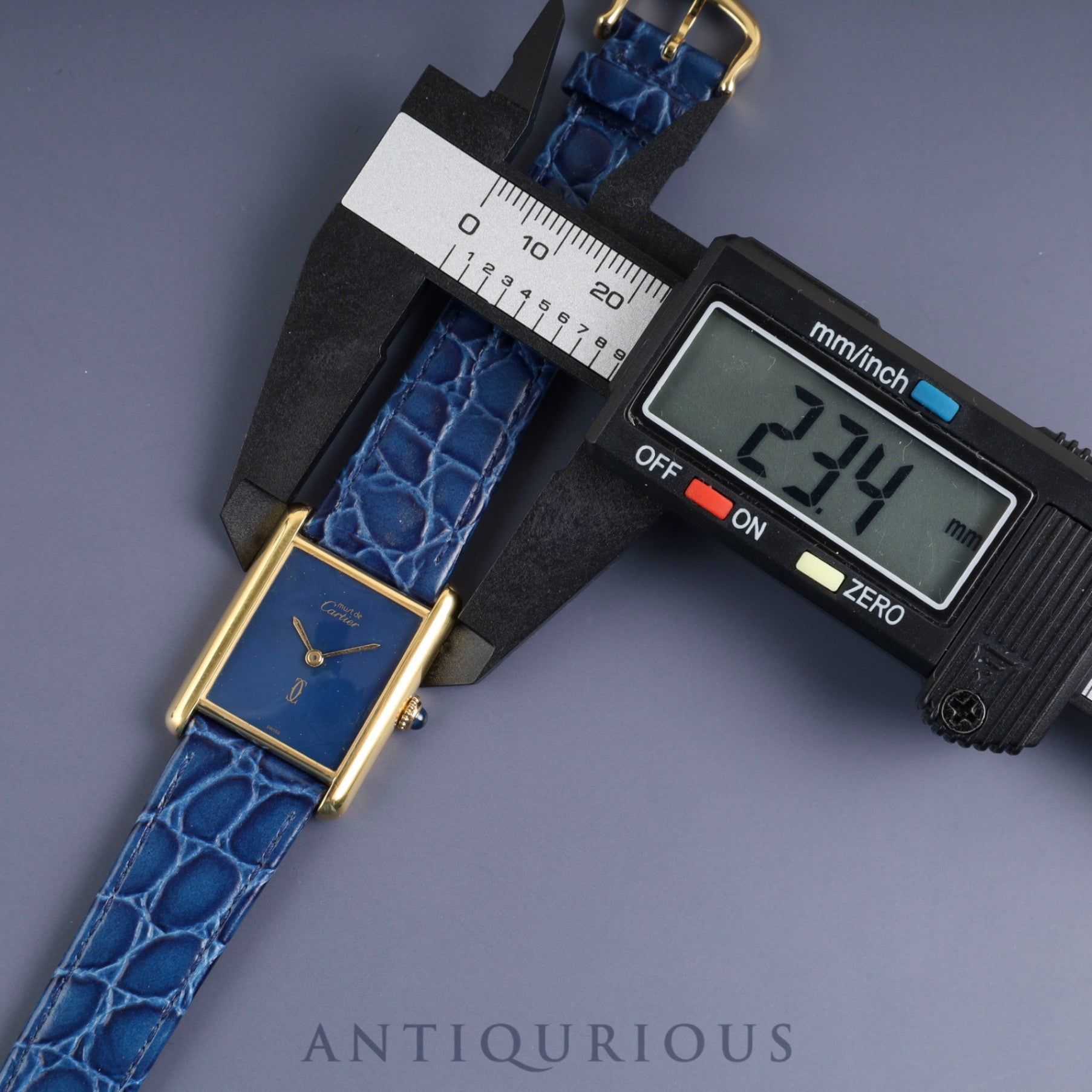 カルティエ マストタンク LM 手巻き Cal.78-1 SV925 革 純正尾錠（GP）ラピスラズリ文字盤 1976年頃～1981年頃 オーバーホール済み 新品仕上げ済み