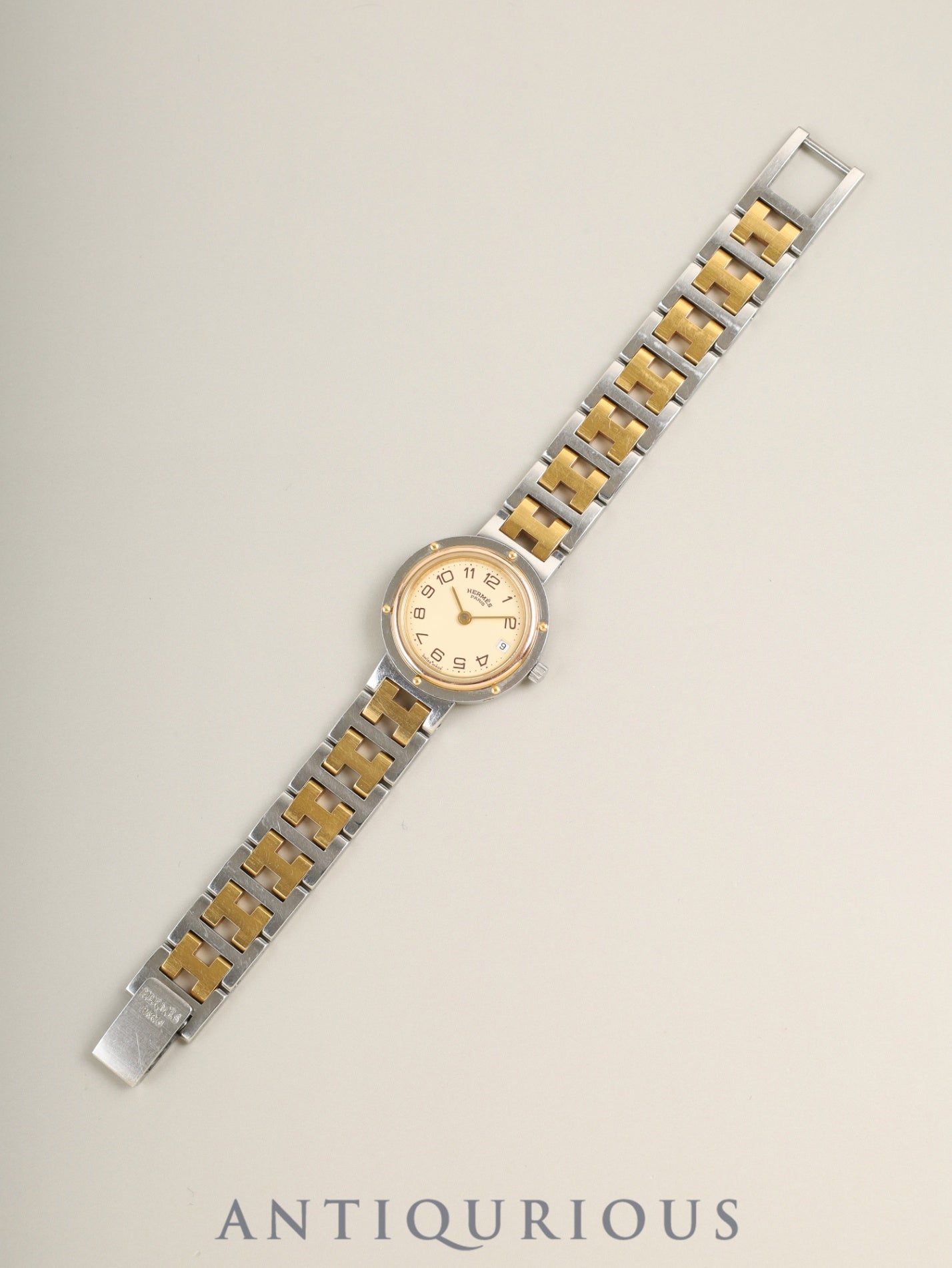 エルメス クリッパー 51.03 クォーツ Cal.- SS/GP SS/GP  アイボリー文字盤 箱 冊子 保証書（1992年）オーバーホール済み