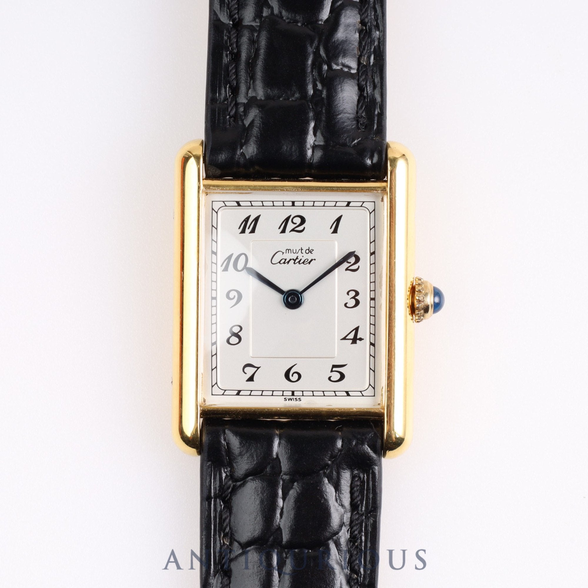 CARTIER Must Tank LM QZ 590005 Arabic Dial SV925 Leather