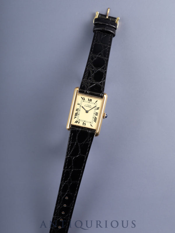 カルティエ マストタンク LM 手巻き Cal.78-1 SV925 革 純正ピンバックル（GP）アイボリーローマン文字盤（SWISS表記 ） 箱 冊子 カード オーバーホール済み