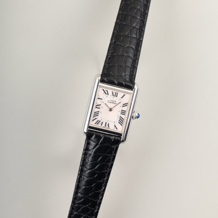 カルティエ マストタンク MM W1016130 / 2416  クォーツ Cal.057 SV925 革 純正Dバックル（SS） ピンクローマン（クリスマス限定）文字盤 オーバーホール済み