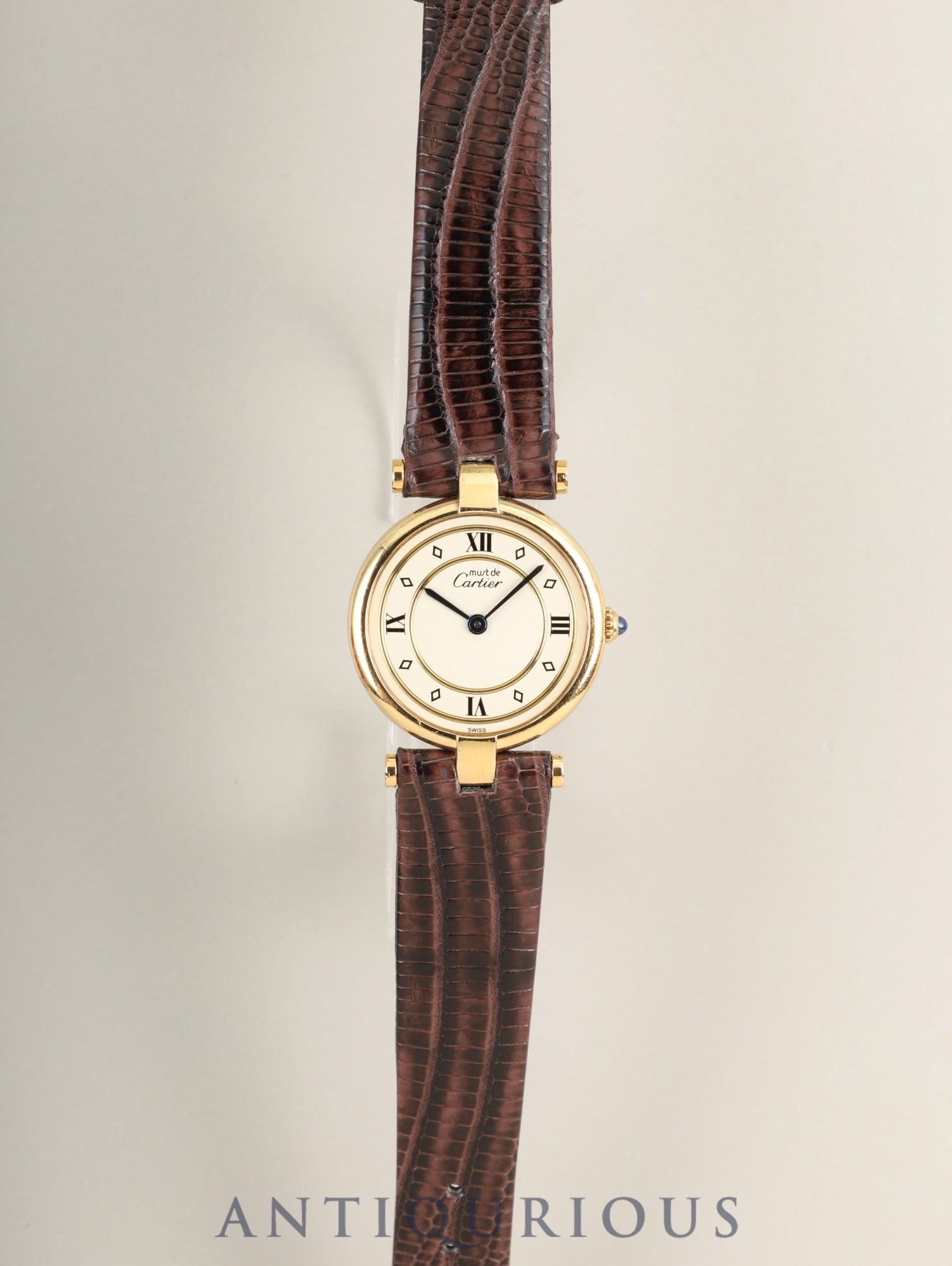 カルティエ マスト ヴァンドーム VLC SM 18 クォーツ Cal.81 SV925 革 純正ピンバックル（GP） アイボリー4点ローマン文字盤 箱 オーバーホール済み