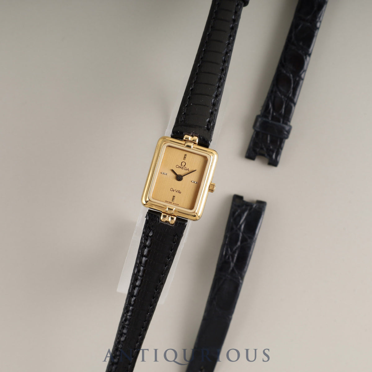 Omega De Ville 595.0070 Quartz Cal.-GP Leather Strap with Genuine GP Buckle, Champagne Dial, Genuine Strap, Overhauled