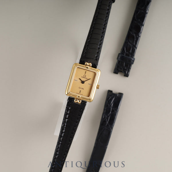 Omega De Ville 595.0070 Quartz Cal.-GP Leather Strap with Genuine GP Buckle, Champagne Dial, Genuine Strap, Overhauled