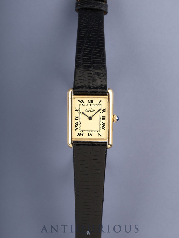 カルティエ マストタンク LM 手巻き Cal.78-1 SV925 革 純正ピンバックル（GP）アイボリーローマン文字盤（SWISS表記） オーバーホール済み