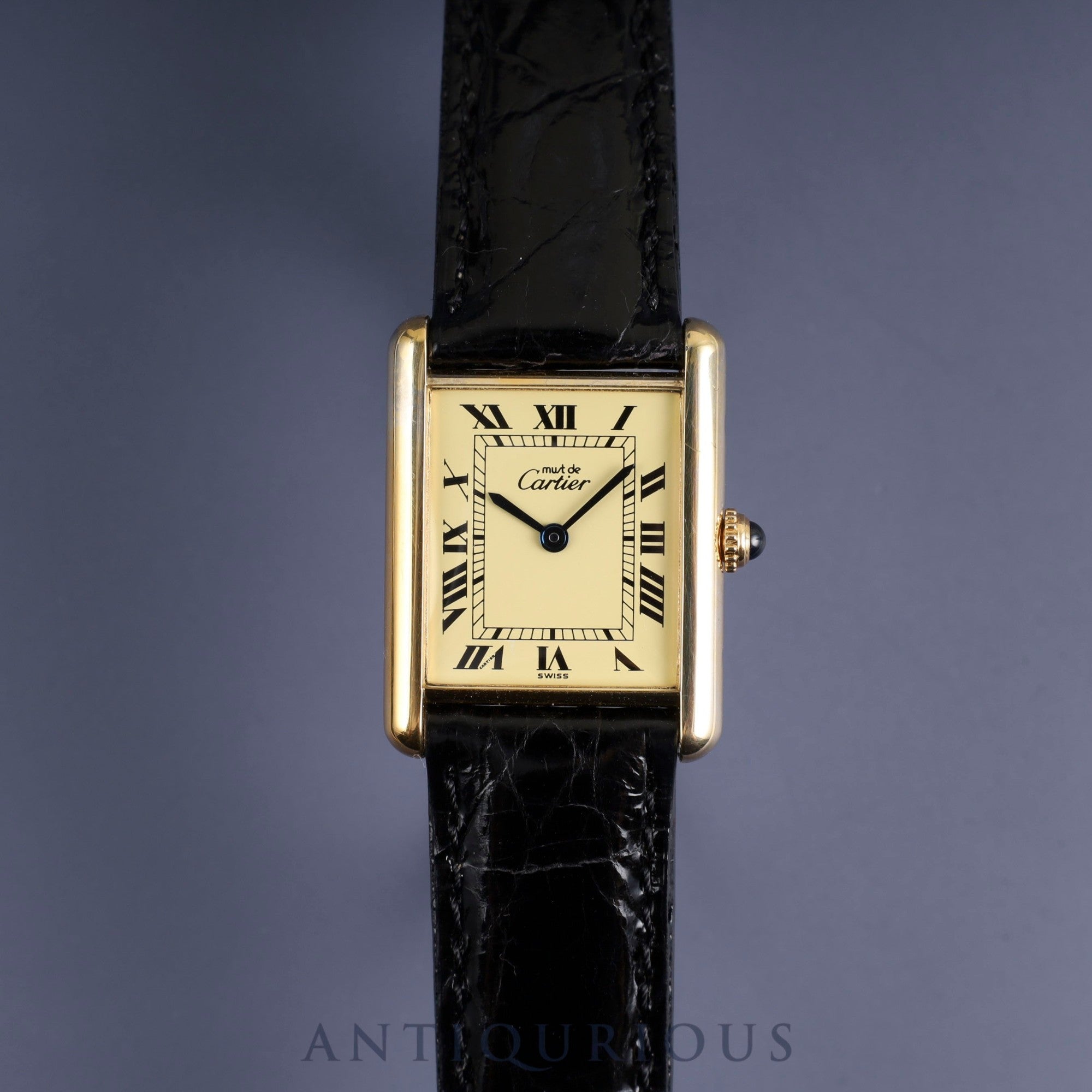 Cartier Must Tank LM 590005 Quartz SV925 Leather Genuine buckle (GP) Ivory Roman dial Box Warranty (no date) Complete service (full maintenance) completed at Cartier boutique