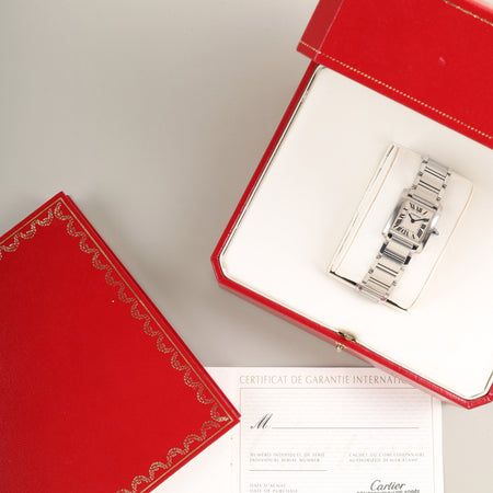 カルティエ タンクフランセーズ SM W51008Q3 / 2384 クォーツ SS SS ホワイト文字盤 箱 冊子 保証書 オーバーホール済み