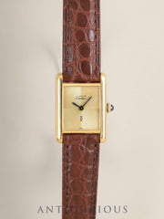 Cartier Must Tank SM 3 Hand-wound Cal.78-1 SV925 Leather Genuine Pin Buckle (GP) Sunray Dial (SWISS marking) Box Manual Warranty (1983 / Personal name included) Overhauled Polished
