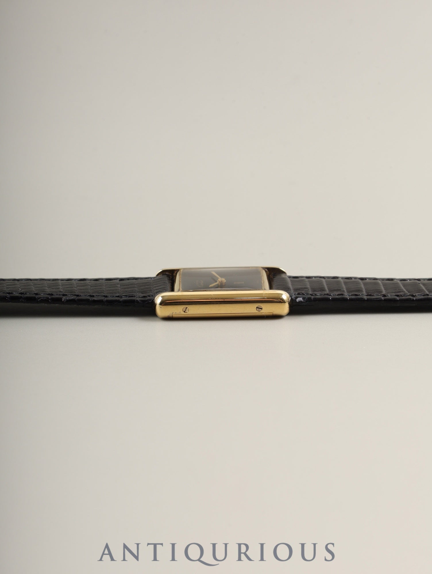 Cartier Must Tank SM Manual Winding Caliber 78-1 SV925 Leather Strap with Genuine GP Buckle, Onyx Dial (SWISS Marking), Overhauled