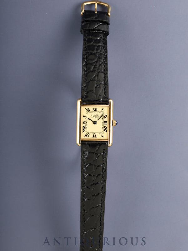 カルティエ マストタンク LM W1002754 / 1615 クォーツ SV925 革 純正ピンバックル（GP） アイボリーローマン文字盤（SWISS MADE表記）カルティエブティックにてコンプリートサービス（フルメンテナンス）済み