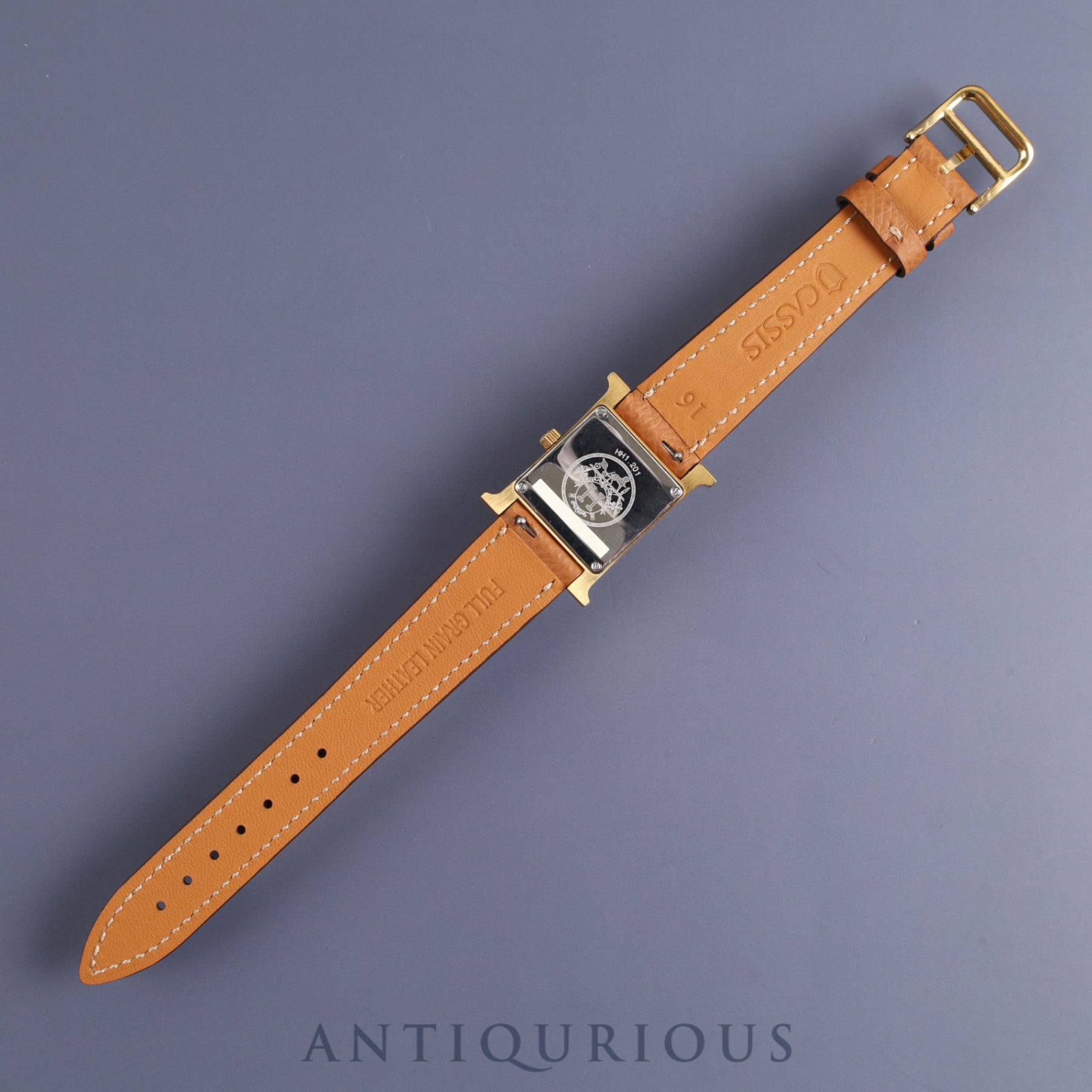 Hermes H Watch HH1.201 Quartz GP Leather Genuine Buckle (SS) White Dial Box Warranty (2006) Genuine Leather Strap Overhauled