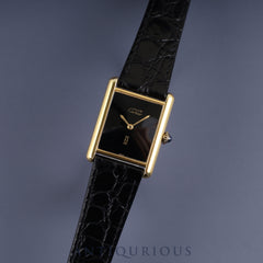 Cartier Must Tank LM Manual Winding Cal. 78-1 SV925 Leather Strap with Genuine GP Buckle, Onyx Dial, Overhauled and Finished to Look Like New