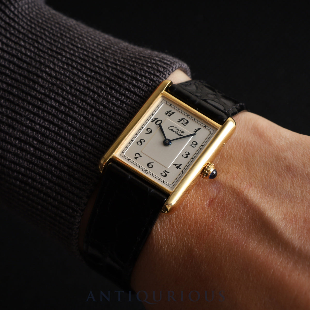 Cartier Must Tank LM 590005 Quartz SV925 Leather Genuine D Buckle (GP) Arabic Dial Overhauled Newly Finished