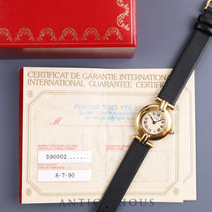 カルティエ マストコリゼ 590002 クォーツ Cal.90 SV925 革 純正尾錠（GP） アイボリーローマン文字盤1980年代半ば～1994年頃 箱 保証書（1990年）オーバーホール済み