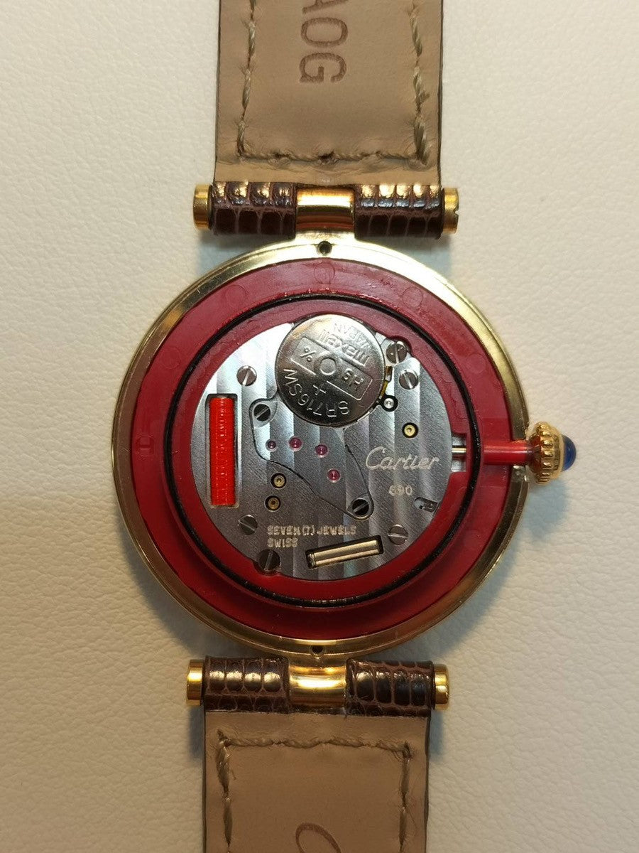 カルティエ マスト ヴァンドーム VLC LM 17 クォーツ Cal.690 SV925 純正革ベルト 純正尾錠（GP）マホガニーローマン文字盤 オーバーホール済み