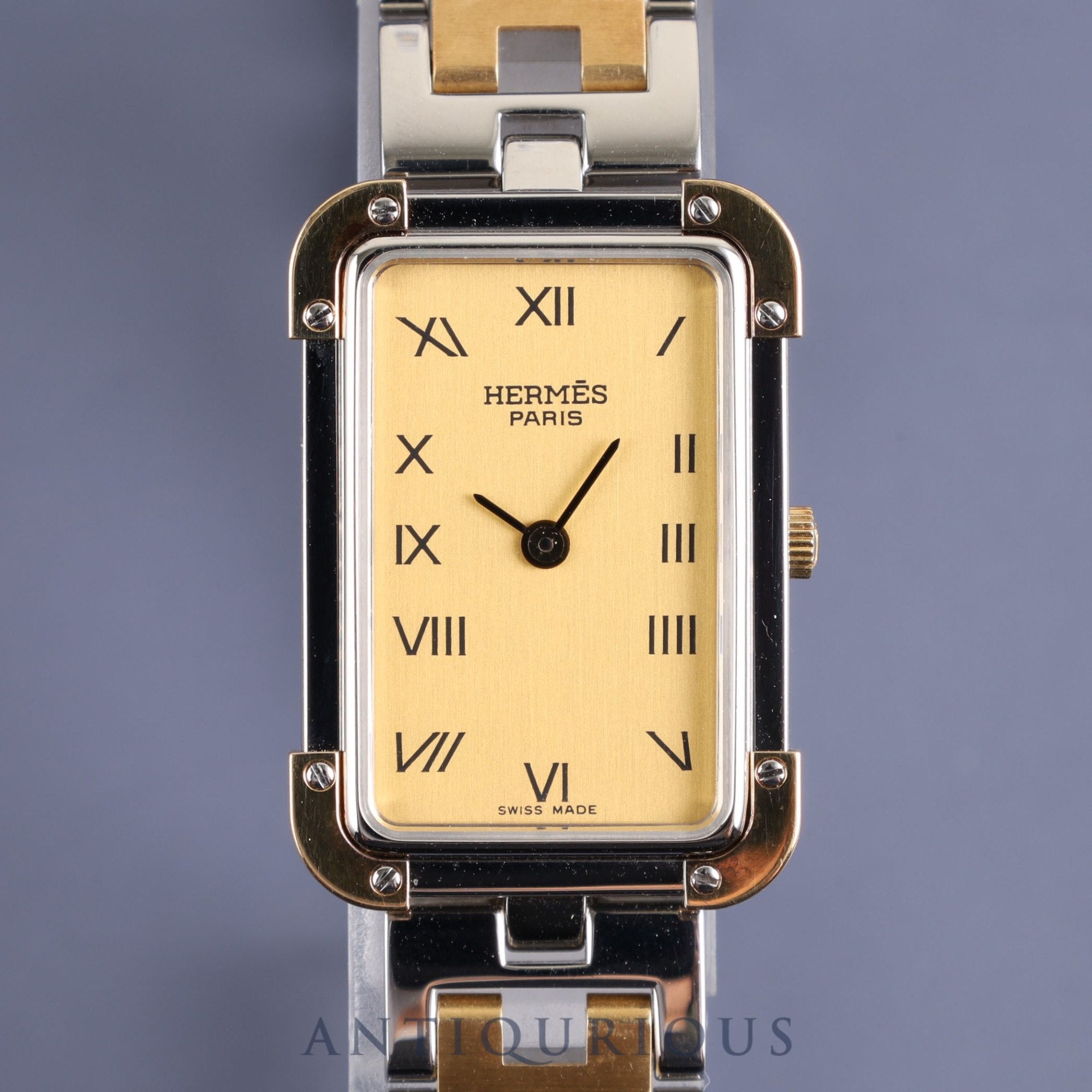 Hermes Cloajour CR1. 220 Quartz Cal.976.001 SS/GP Gold Dial Warranty (2000) Box Overhauled