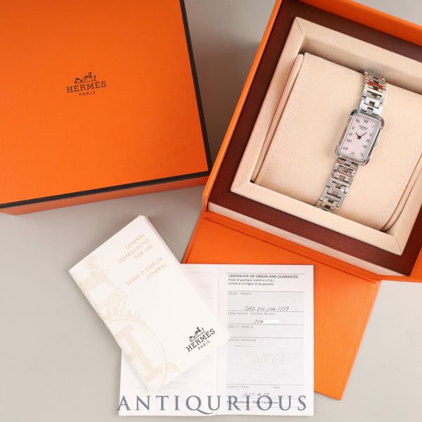 Hermès Cloajour CR2.210 Quartz Cal.976.001 Stainless Steel Pink Shell Dial Box Warranty (2013) Overhauled