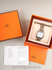 Hermès Cape Cod Tonneau CT1.710 Quartz Stainless Steel Watch with Genuine Leather Strap (R Stamp: 2014) and Genuine Buckle (SS). White Dial, Box, Warranty Card (2011) Overhauled.