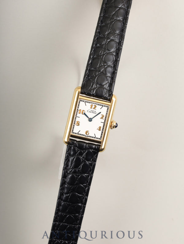 Cartier Must Tank SM W1008354 / 1613 Quartz Caliber 057 SV925 Leather Watch with Genuine D-buckle (GP) Arabic CC Dial (SWISS markings) Box, Booklet, Warranty Card (Unstated) Overhauled