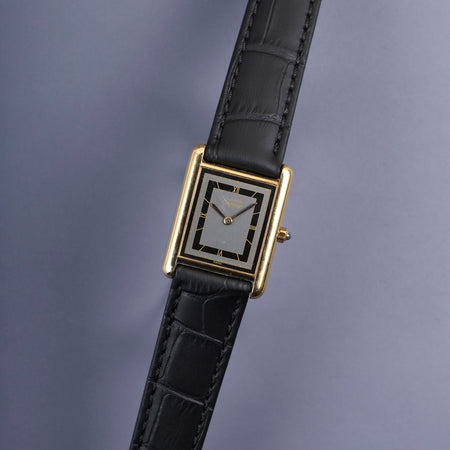 カルティエ マストタンク LM 6 81006 クォーツ Cal.81 SV925 革 純正尾錠（GP） グレー飛びローマン文字盤 オーバーホール済み