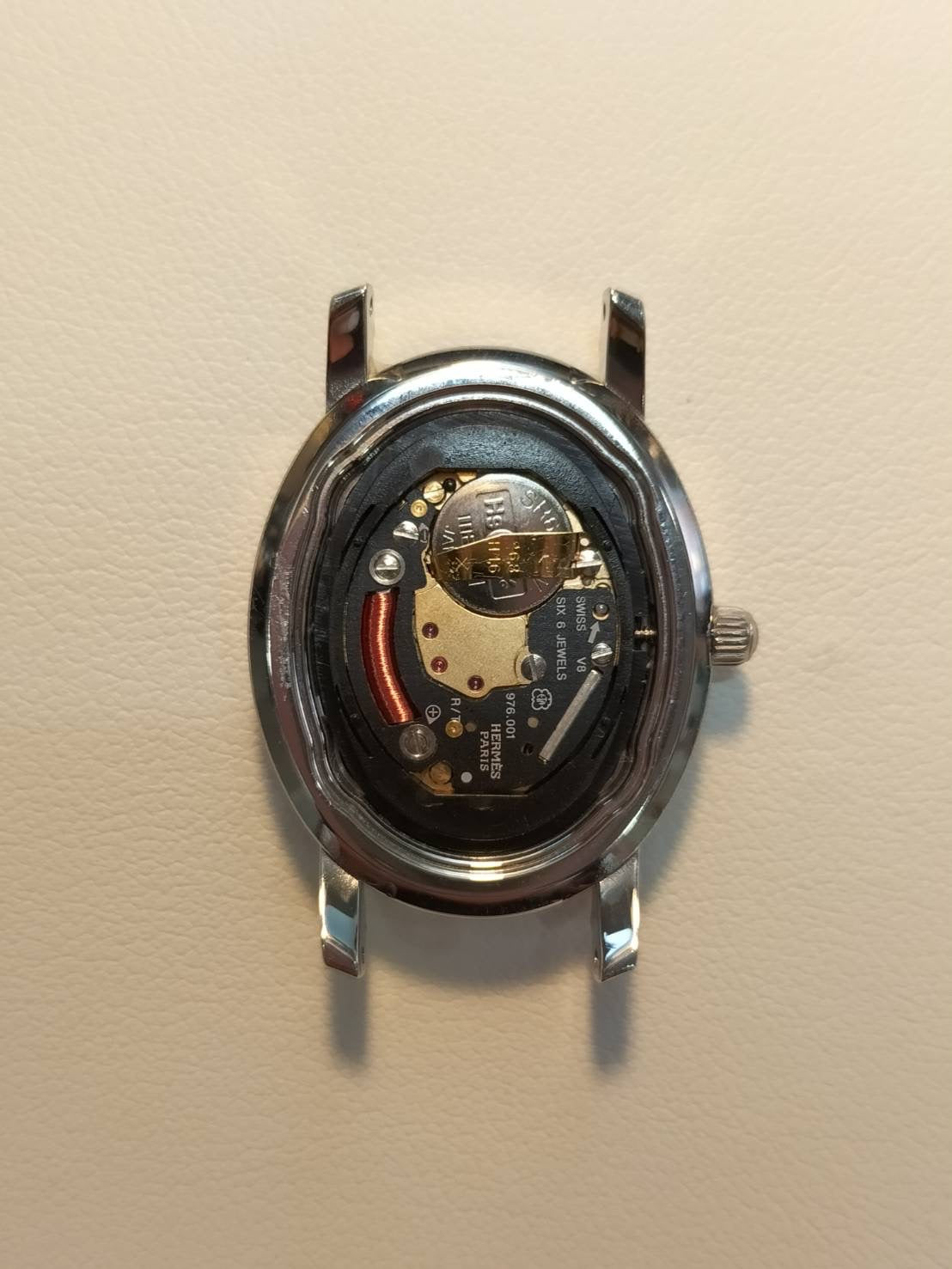 Hermes Clipper Oval CO1.210 Quartz Cal.976.001 Stainless Steel, Original Strap (□E stamp: 2001), Original Pin Buckle (Stainless Steel), Black Dial, Case Overhauled