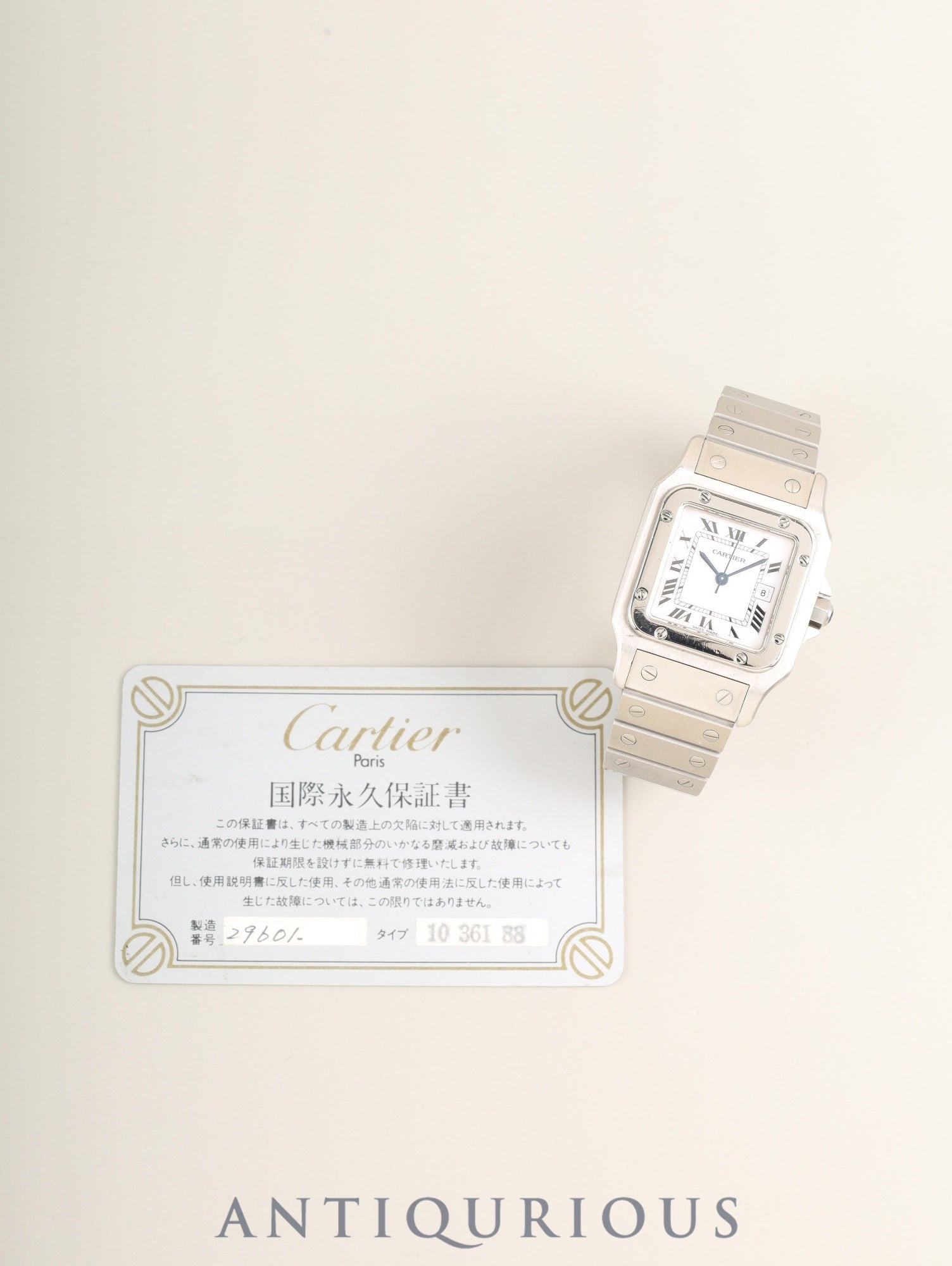 カルティエ サントス カレ LM 2960 自動巻き Cal.- SS SS ホワイト文字盤（SWISS MADE表記）国際永久保証書（1983年）カルティエブティックにてコンプリートサービス済み
