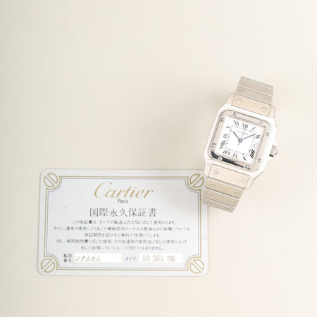 カルティエ サントス カレ LM 2960 自動巻き Cal.- SS SS ホワイト文字盤（SWISS MADE表記）国際永久保証書（1983年）カルティエブティックにてコンプリートサービス済み