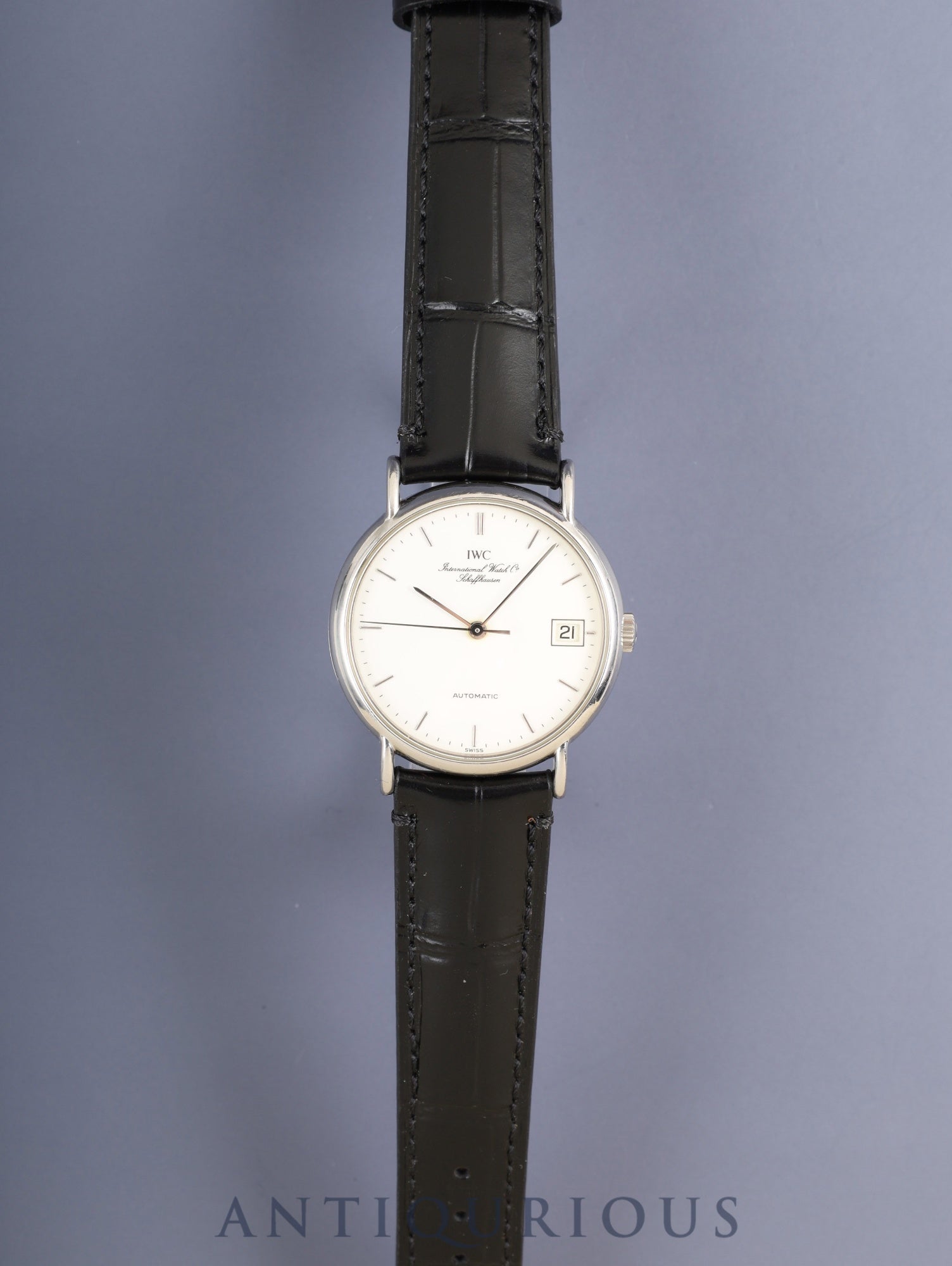 IWC Portofino IWC 3513 Automatic Caliber C37521 Stainless Steel Leather Strap with Genuine Stainless Steel Buckle, Silver Dial, Overhauled