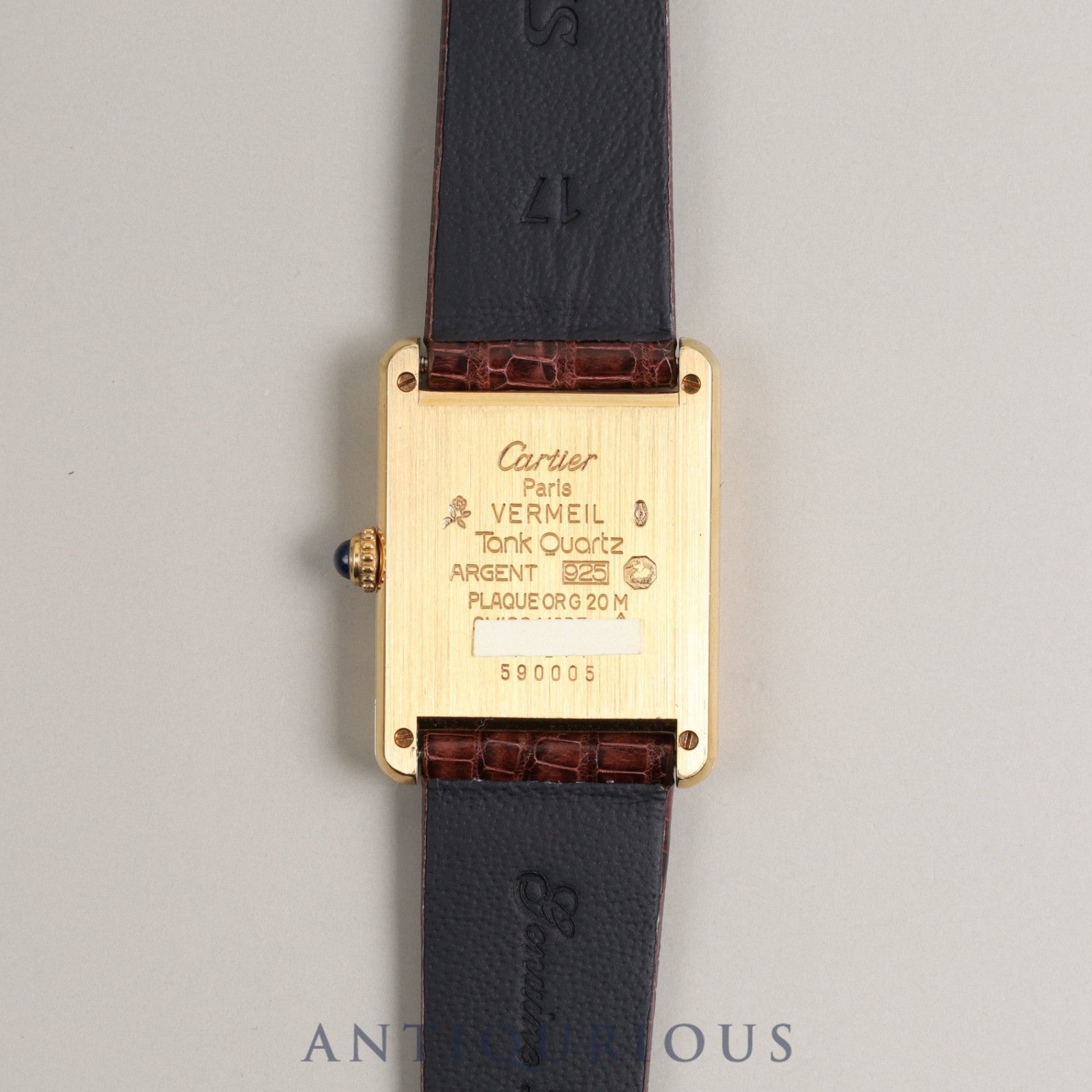 CARTIER Must Tank LM QZ 590005 Cal.90 SV925 Leather Genuine Buckle (GP) Ivory Dial Box Warranty (1990) Overhauled