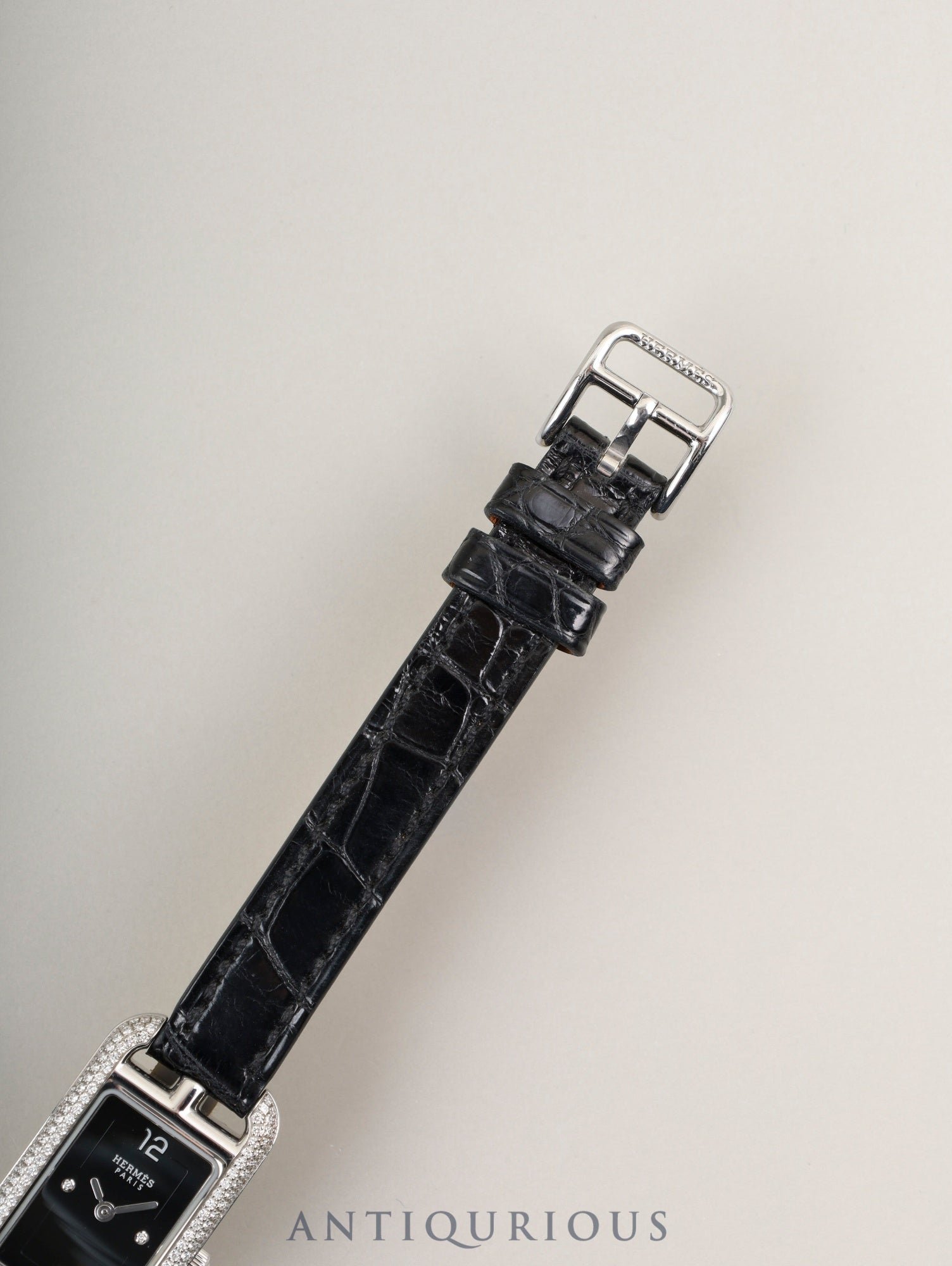 エルメス ナンタケット NA2.130 クォーツ SS 純正革ベルト（A刻印：2017年） 純正尾錠（SS） ブラック文字盤 ダイヤベゼル オーバーホール済み