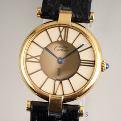 Cartier Must Vendome VLC SM Quartz Cal.81 SV925 Leather Genuine Buckle (GP) Gold Roman Dial 24mm Overhauled
