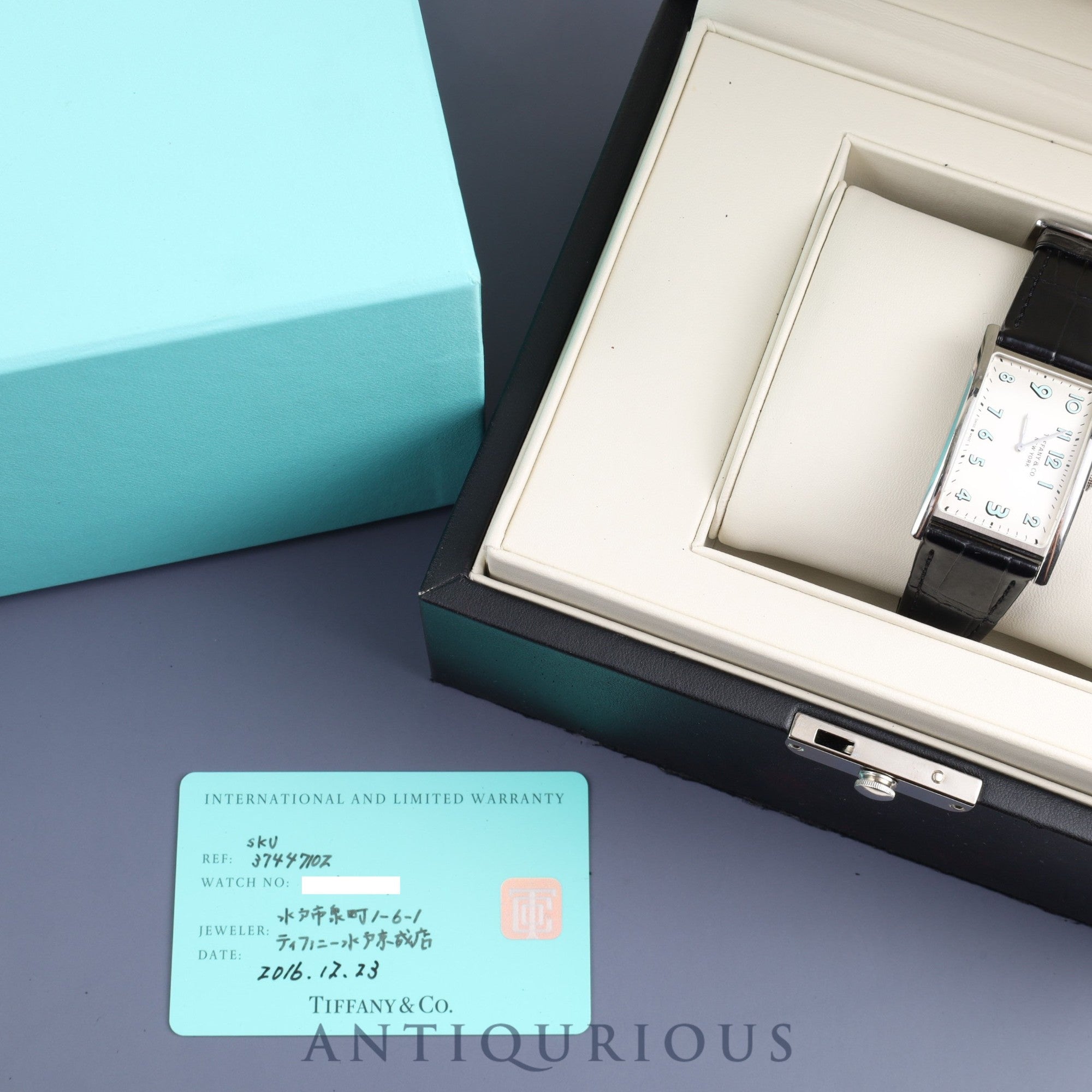 Tiffany East West 37447102 Quartz SS Genuine leather strap Genuine buckle (SS) Arabic dial Warranty (2016) Box Booklet Overhauled