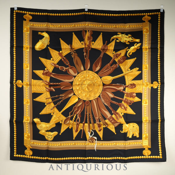 Hermes Scarf Carre 90 CUILLERS D'AFRIQUE African Spoon Case 100% SILK