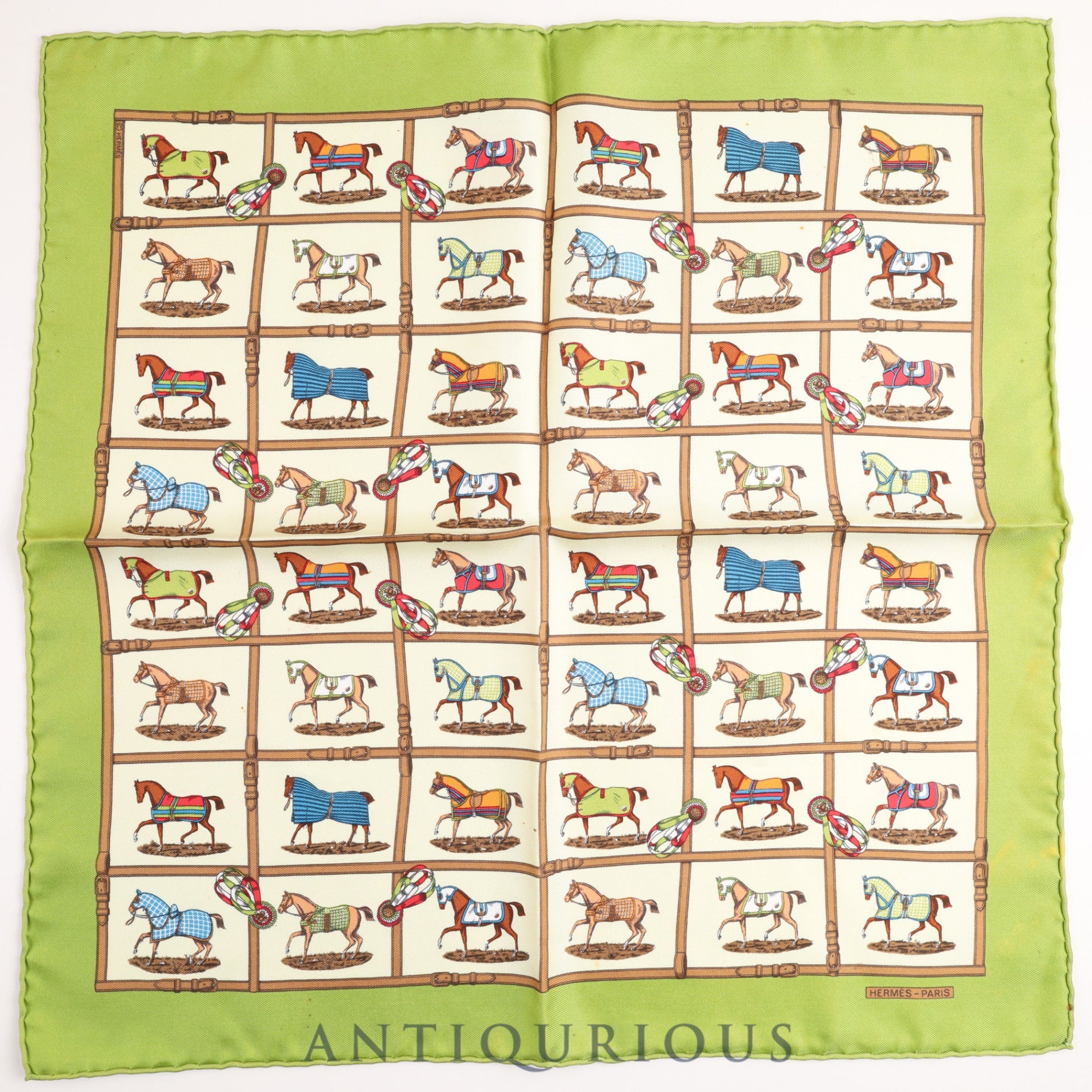 Hermes Scarf Carre 45 48 Horses in the Paddock 100% Silk