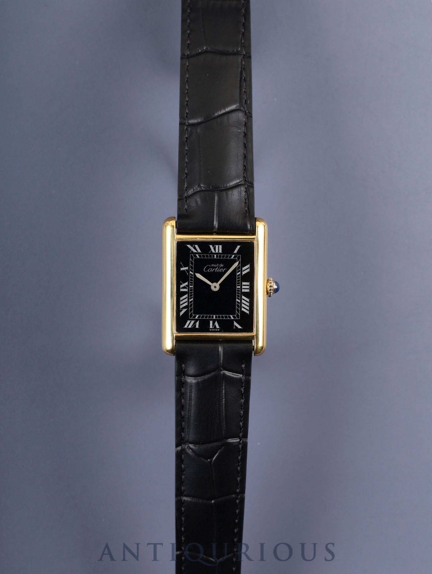 カルティエ マストタンク LM 手巻き Cal.78-1 SV925 革 純正尾錠（GP） ブラックローマン文字盤 箱 オーバーホール済み 新品仕上げ済み