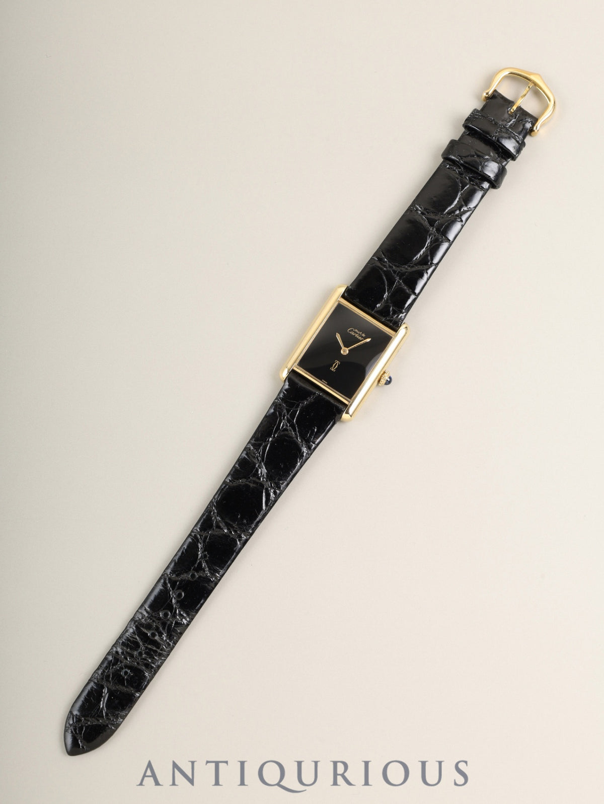 カルティエ マストタンク LM 6 手巻き Cal.78-1 SV925 革 純正ピンバックル（GP）オニキス文字盤（SWISS表記） オーバーホール済み